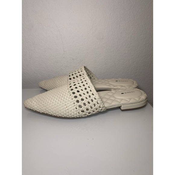 BIRDIES The Swan Mules Shoes Woven Faux Leather Pointed Toe White Slip On Sz 10 - Picture 4 of 16